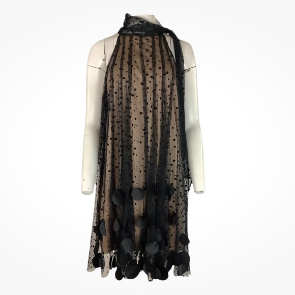 Anthropologie Dresses & Skirts - Anthropologie Sz XL Chiffon Mesh Layered Cocktail Party Polka Dot Dress Black